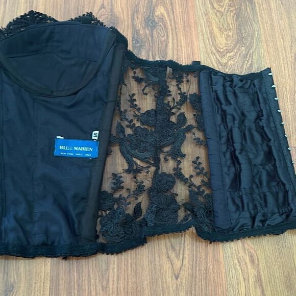 Blue Marien black lace and sequins bustier corset top size M New York Paris Ital - Picture 4 of 4